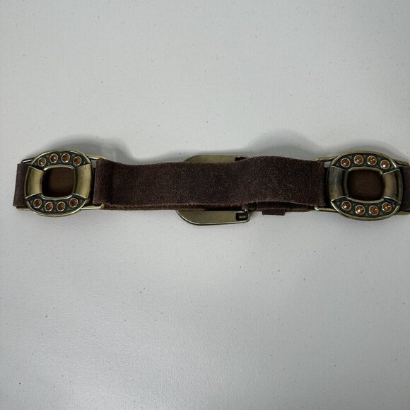Steve‎ Madden Belt Brown Suede Leather Brass Buckle Rhinestone Size M - Picture 6 of 15